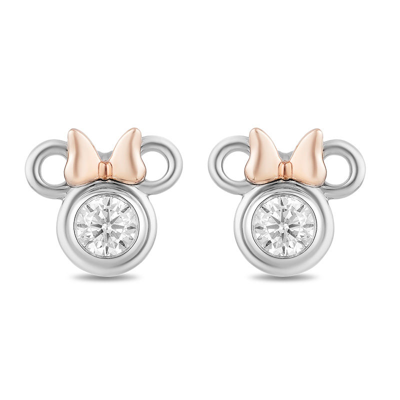 Mickey Mouse & Minnie Mouse 0.45 CT. T.W. Diamond Solitaire Stud Earrings in Sterling Silver and 10K Rose Gold