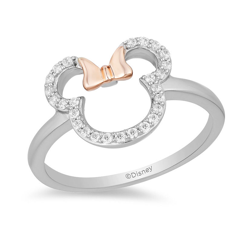 Mickey Mouse & Minnie Mouse 0.145 CT. T.W. Diamond Outline Ring in Sterling Silver and 10K Rose Gold|Peoples Jewellers