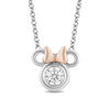 Thumbnail Image 0 of Mickey Mouse & Minnie Mouse 0.23 CT. Diamond Solitaire Pendant in Sterling Silver and 10K Rose Gold - 19"