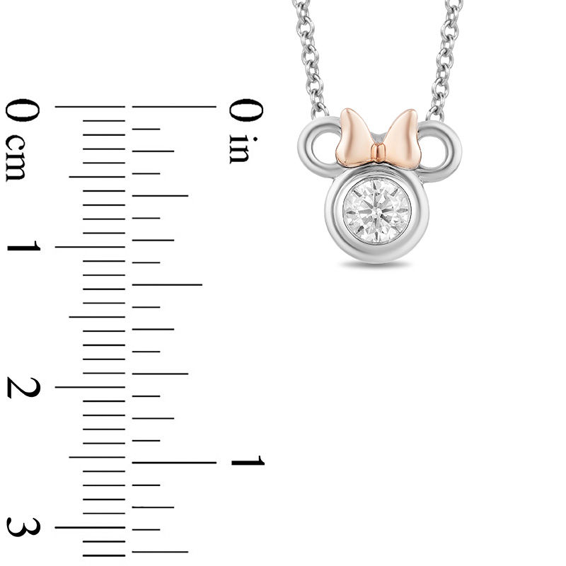 Mickey Mouse & Minnie Mouse 0.23 CT. Diamond Solitaire Pendant in Sterling Silver and 10K Rose Gold - 19"