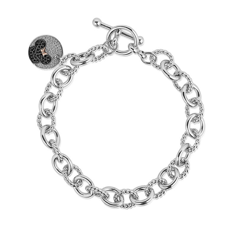 Mickey Mouse & Minnie Mouse 0.23 CT. T.W. Black Diamond Bracelet in Sterling Silver and 10K Rose Gold - 7.5"|Peoples Jewellers