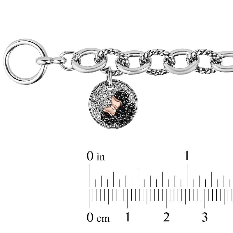 Main Image 3 of Mickey Mouse & Minnie Mouse 0.23 CT. T.W. Black Diamond Bracelet in Sterling Silver and 10K Rose Gold - 7.5"