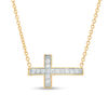 Thumbnail Image 0 of 0.10 CT. T.W. Diamond Sideways Cross Necklace in 10K Gold - 17"