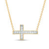Thumbnail Image 1 of 0.10 CT. T.W. Diamond Sideways Cross Necklace in 10K Gold - 17"