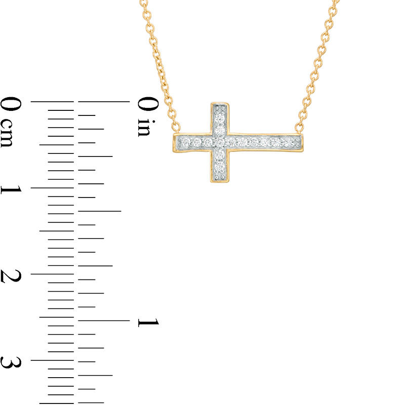 0.10 CT. T.W. Diamond Sideways Cross Necklace in 10K Gold - 17"