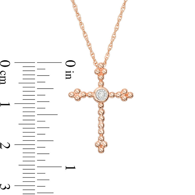 Diamond Accent Beaded Cross Pendant in 10K Rose Gold