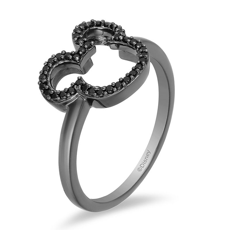 Main Image 2 of Mickey Mouse & Minnie Mouse 0.148 CT. T.W. Black Diamond Ring in Sterling Silver with Black Rhodium