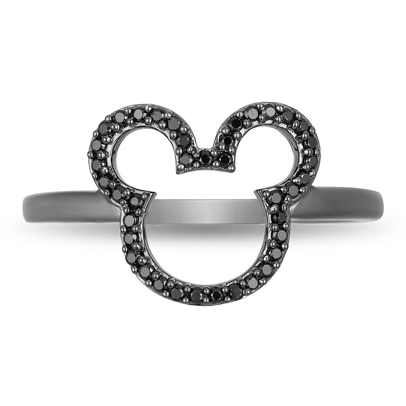 Main Image 3 of Mickey Mouse & Minnie Mouse 0.148 CT. T.W. Black Diamond Ring in Sterling Silver with Black Rhodium