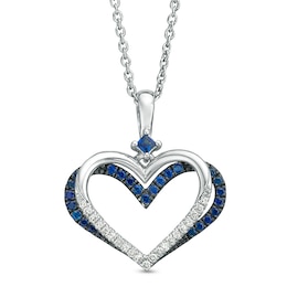 The Kindred Heart from Vera Wang Love Collection Sapphire and 0.085 CT. T.W. Diamond Pendant in Sterling Silver - 19"