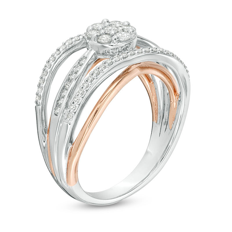 Main Image 2 of 0.47 CT. T.W. Composite Diamond Crossover Ring in Sterling Silver and 10K Rose Gold