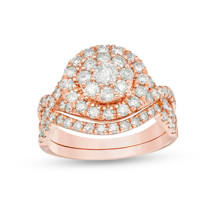 1.69 CT. T.W. Diamond Double Frame Twist Bridal Set in 10K Rose Gold|Peoples Jewellers