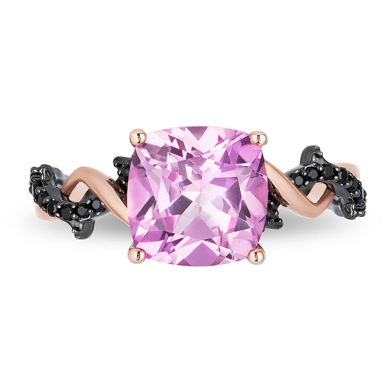 Enchanted Disney Villains Maleficent Pink Topaz and 0.085 CT. T.W. Black Diamond Thorn Ring in 10K Rose Gold