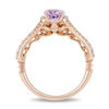 Thumbnail Image 3 of Enchanted Disney Rapunzel Oval Rose de France Amethyst and 0.32 CT. T.W. Diamond Engagement Ring in 14K Rose Gold