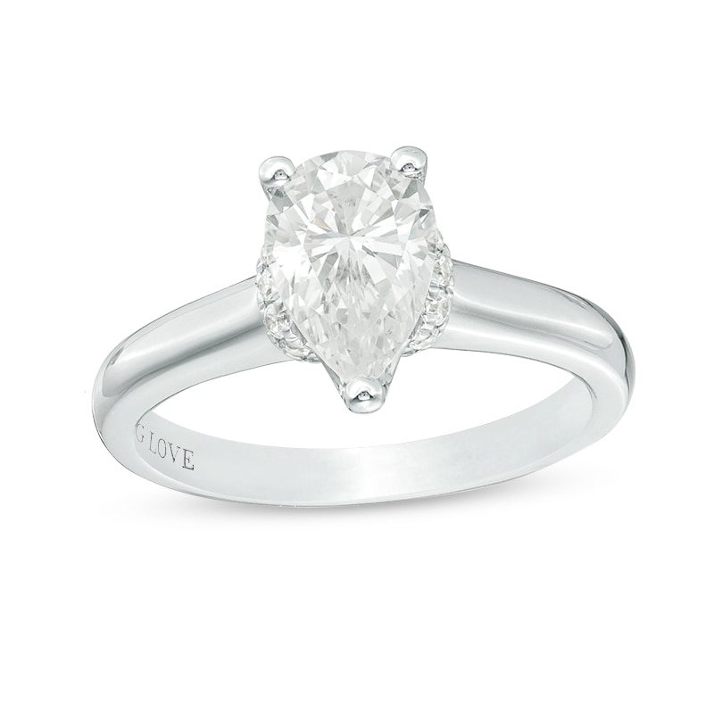 Vera Wang Love Collection 1.12 CT. T.W. Pear-Shaped Diamond Collar Engagement Ring in 14K White Gold|Peoples Jewellers