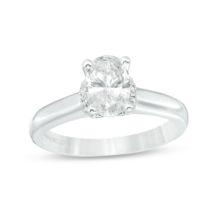 Vera Wang Love Collection 1.12 CT. T.W. Oval Diamond Collar Engagement Ring in 14K White Gold|Peoples Jewellers