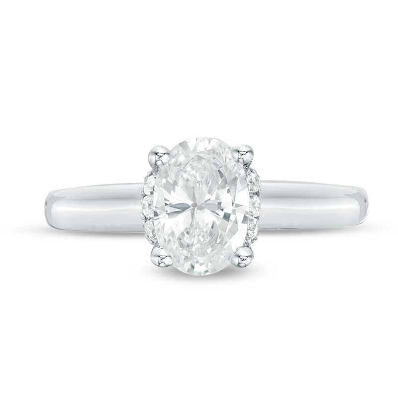 Vera Wang Love Collection 1.12 CT. T.W. Oval Diamond Collar Engagement Ring in 14K White Gold