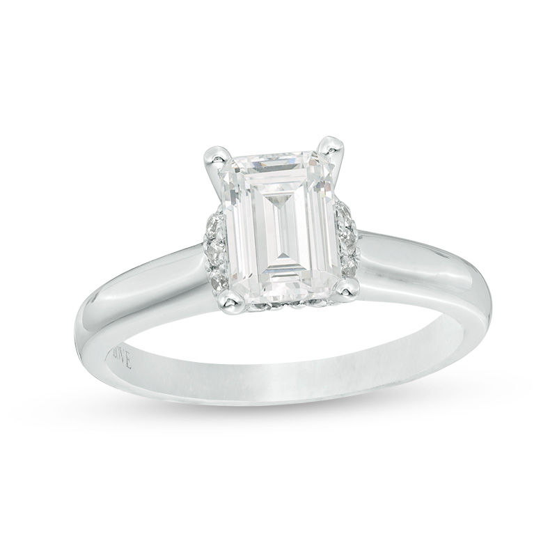 Vera Wang Love Collection 1.12 CT. T.W. Emerald-Cut Diamond Collar Engagement Ring in 14K White Gold|Peoples Jewellers