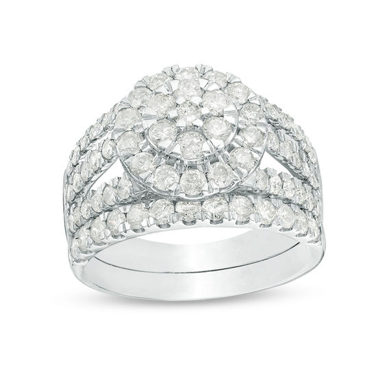 1.95 CT. T.W. Composite Diamond Frame Multi-Row Bridal Set in 10K Gold