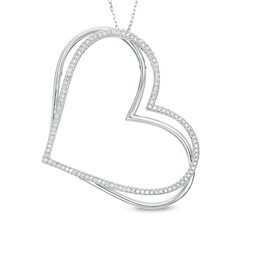 The Kindred Heart from Vera Wang Love Collection 0.58 CT. T.W. Diamond Tilted Pendant in Sterling Silver - 19&quot;
