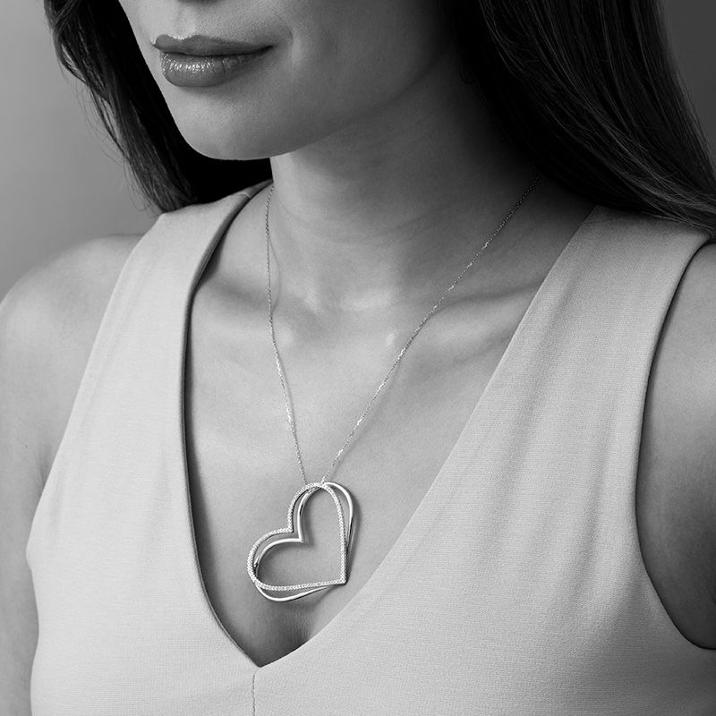 The Kindred Heart from Vera Wang Love Collection 0.58 CT. T.W. Diamond Tilted Pendant in Sterling Silver - 19"