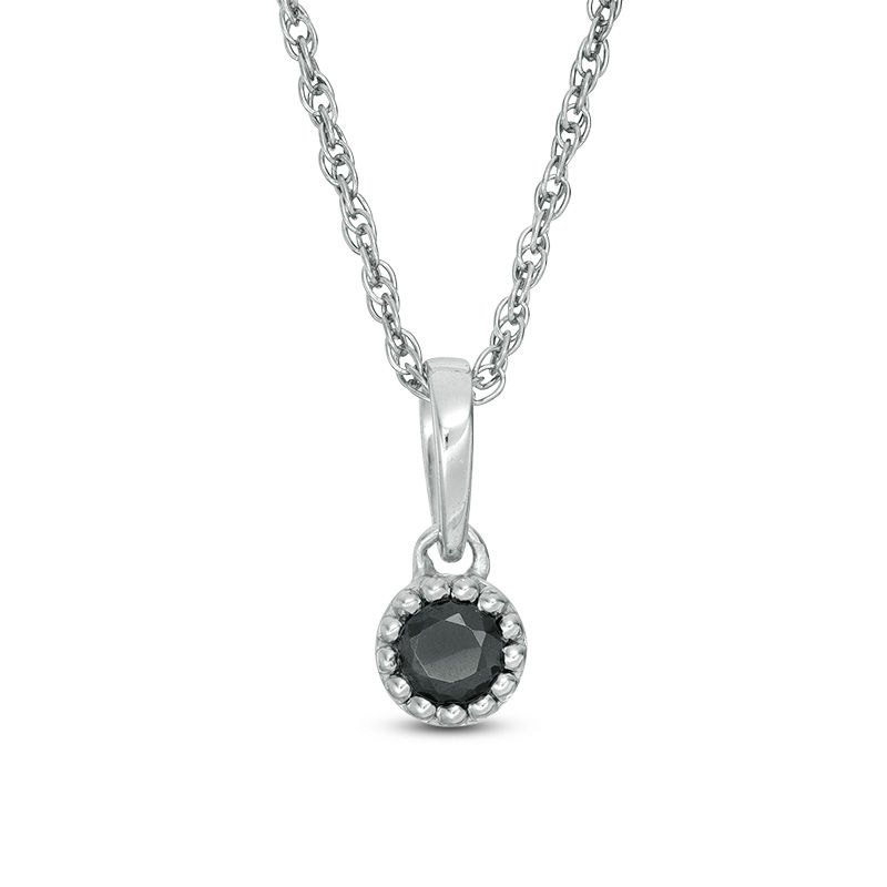 0.085 CT. Black Diamond Solitaire Beaded Frame Pendant in 10K White Gold