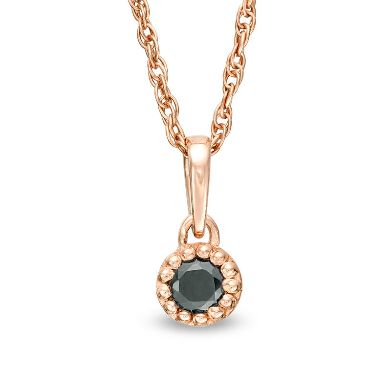 0.085 CT. Black Diamond Solitaire Beaded Frame Pendant in 10K Rose Gold