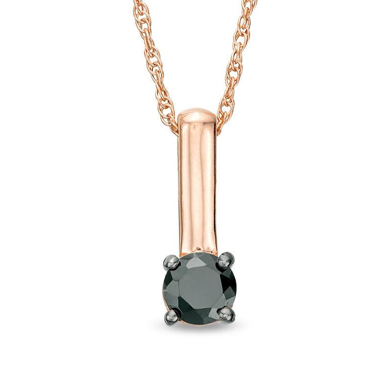 Main Image 1 of 0.37 CT. Black Diamond Solitaire Stick Drop Pendant in 10K Rose Gold