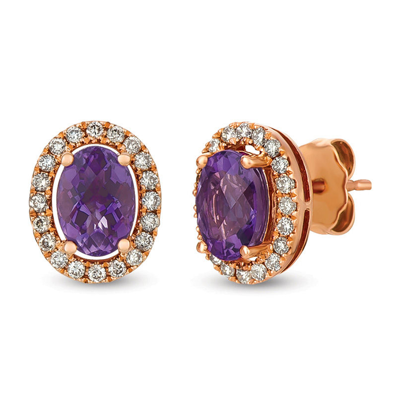 Le Vian® Oval Grape Amethyst™ and Crème Brûlée Diamonds™ 0.28 CT. T.W. Diamond Stud Earrings in 14K Strawberry Gold™