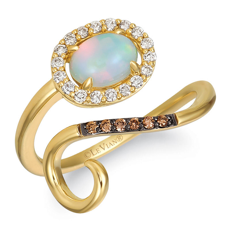 Le Vian® Oval Neopolitan Opal™ and Crème Brûlée Diamonds™ 0.22 CT. T.W. Diamond Frame Bypass Ring in 14K Honey Gold™