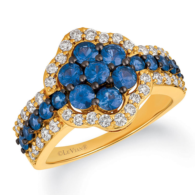 Le Vian Blueberry Sapphire and Creme Brulee Diamonds 0.60 CT. T.W. Diamond Clover Ring in 14K Honey Gold Peoples Jewellers