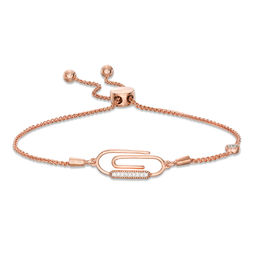 0.04 CT. T.W. Diamond Paper Clip Vintage-Style Bolo Bracelet in Sterling Silver with 14K Rose Gold Plate - 9.5&quot;