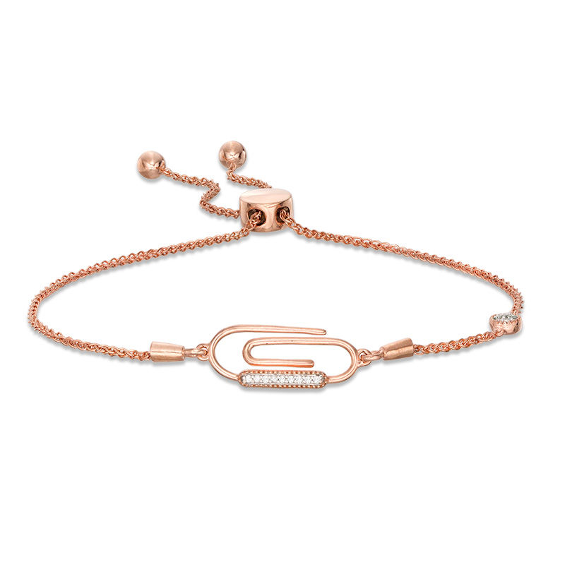 0.04 CT. T.W. Diamond Paper Clip Vintage-Style Bolo Bracelet in Sterling Silver with 14K Rose Gold Plate - 9.5"