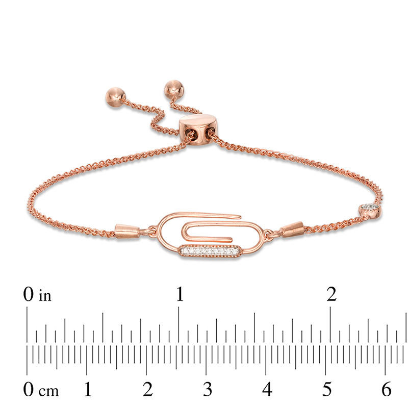 0.04 CT. T.W. Diamond Paper Clip Vintage-Style Bolo Bracelet in Sterling Silver with 14K Rose Gold Plate - 9.5"