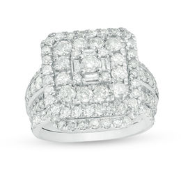 2.45 CT. T.W. Diamond Square Frame Multi-Row Bridal Set in 10K White Gold
