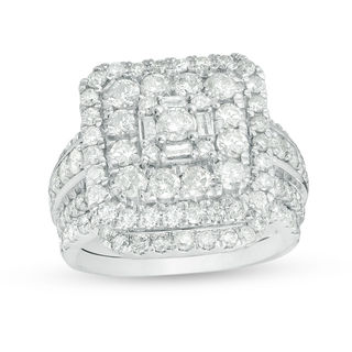 2.45 CT. T.W. Diamond Square Frame Multi-Row Bridal Set in 10K White Gold
