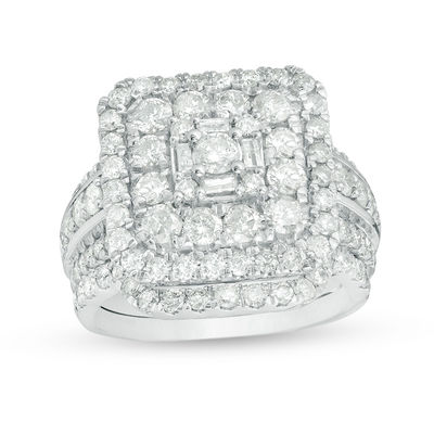 2.45 CT. T.W. Diamond Square Frame Multi-Row Bridal Set in 10K White Gold