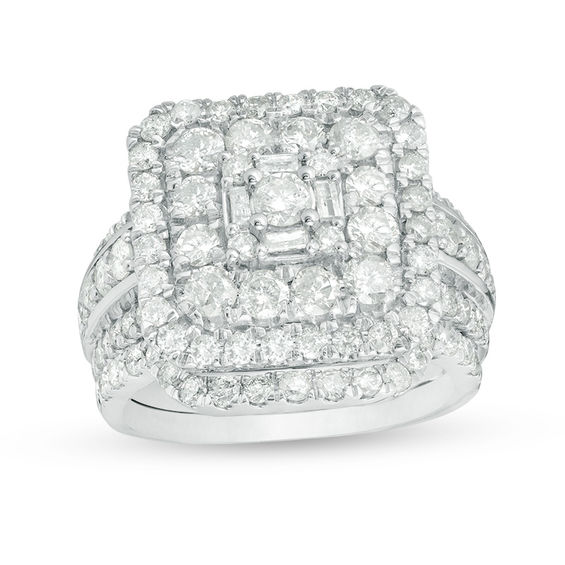2.45 CT. T.W. Diamond Square Frame Multi-Row Bridal Set in 10K White Gold