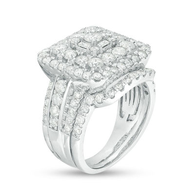 2.45 CT. T.W. Diamond Square Frame Multi-Row Bridal Set in 10K White Gold