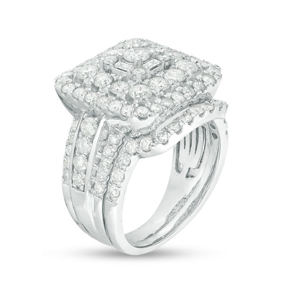 2.45 CT. T.W. Diamond Square Frame Multi-Row Bridal Set in 10K White Gold