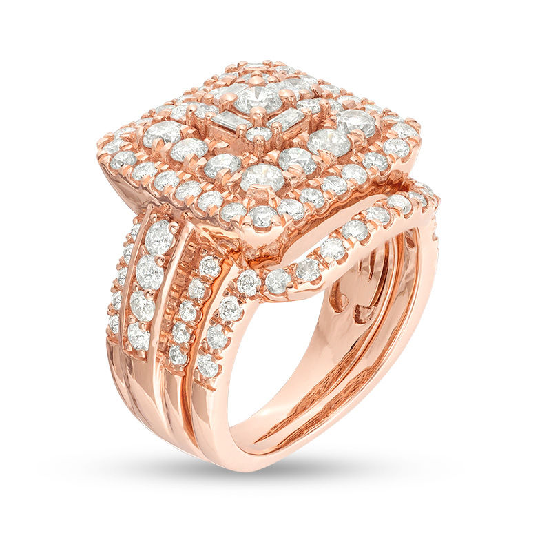 Main Image 2 of 2.45 CT. T.W. Diamond Square Frame Multi-Row Bridal Set in 10K Rose Gold