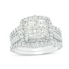 Thumbnail Image 0 of 3.06 CT. T.W. Quad Princess-Cut Diamond Frame Three Piece Bridal Set in 14K White Gold