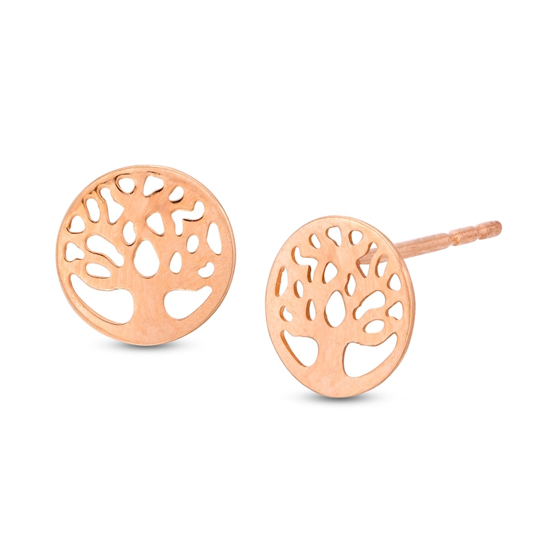 Tree of Life Cut-Out Circle Stud Earrings in 10K Rose Gold