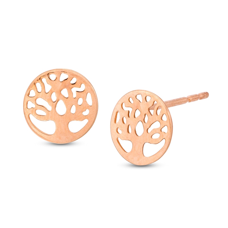 Main Image 1 of Tree of Life Cut-Out Circle Stud Earrings in 10K Rose Gold