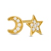 Thumbnail Image 0 of Cubic Zirconia Beaded Crescent Moon and Star Mismatch Stud Earrings in 10K Gold