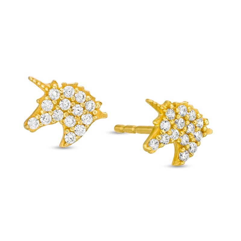 Cubic Zirconia Beaded Unicorn Stud Earrings in 14K Gold