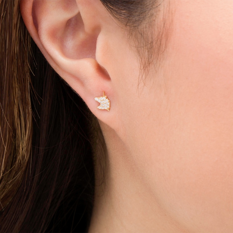 Main Image 2 of Cubic Zirconia Beaded Unicorn Stud Earrings in 14K Gold