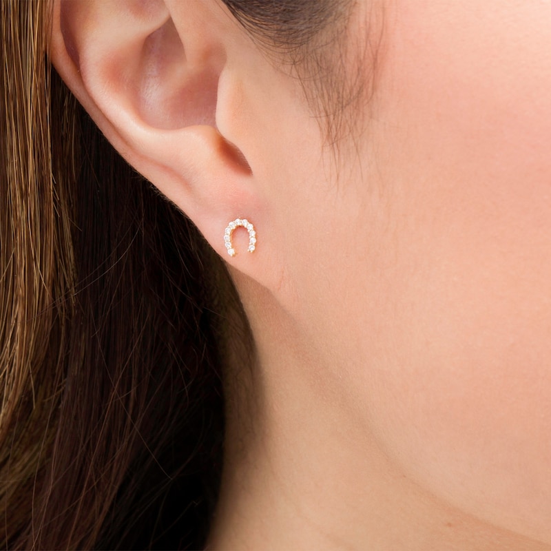 Main Image 2 of Cubic Zirconia Horseshoe Stud Earrings in 14K Gold