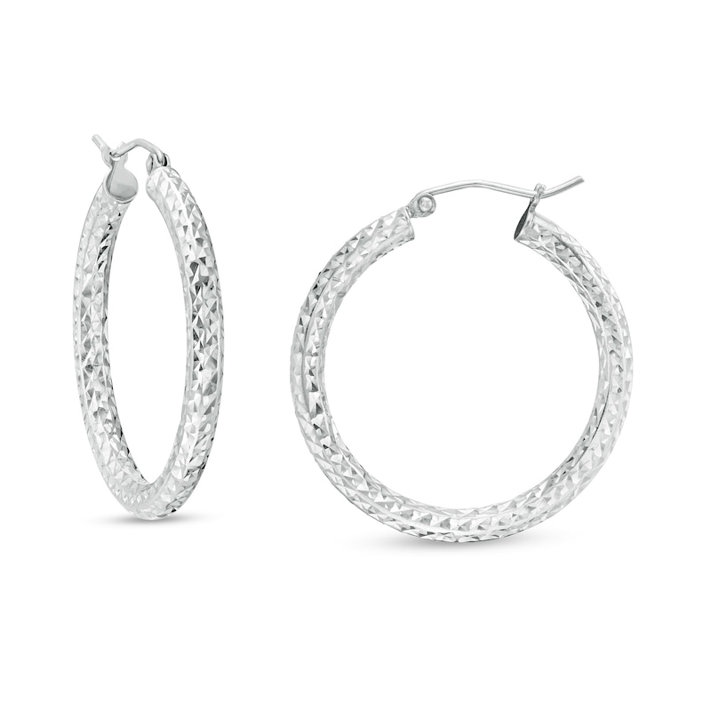 30.0mm Diamond-Cut Tube Hoop Earrings in Sterling Silver|Peoples Jewellers