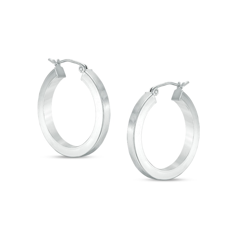 25.0mm Square-Shaped Tube Hoop Earrings in Sterling Silver|Peoples Jewellers