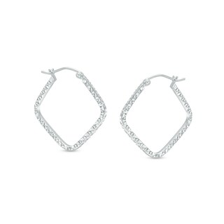 Diamond-Cut Square-Shaped Tube Hoop Earrings in Sterling Silver